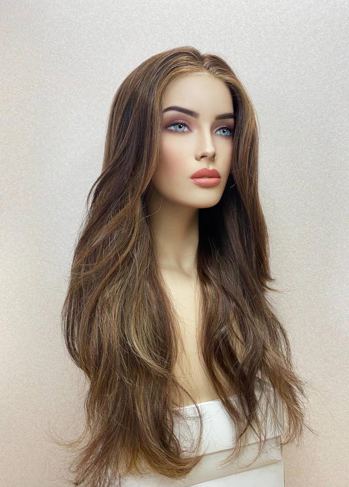 Brunette Straight Virgin Human Hair Mono Top Fully Hand-tied Medical Wigs - ULOFEY