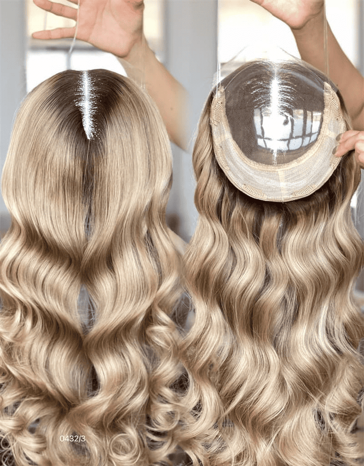 12-20inch Caramel Balayage 8"*8" Lace Front Clip In Virgin Human Hair Topper - Ulofey Wigs