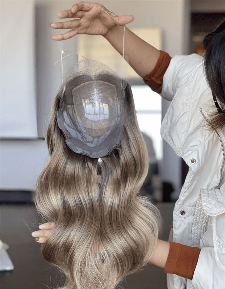 12-20inch Caramel Blonde Highlights 8"*8" Silk Top Lace Front Clip In Virgin Human Hair Topper - Ulofey Wigs