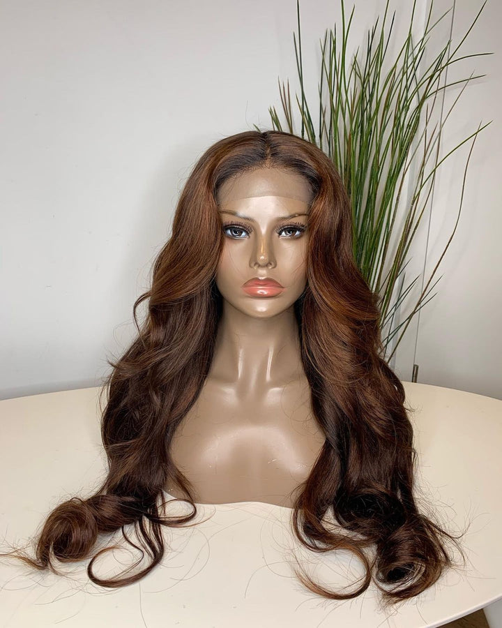 14-28inch Caramel Color Wave Glueless 7x5 Closure Human Hair Wig - ULOFEY