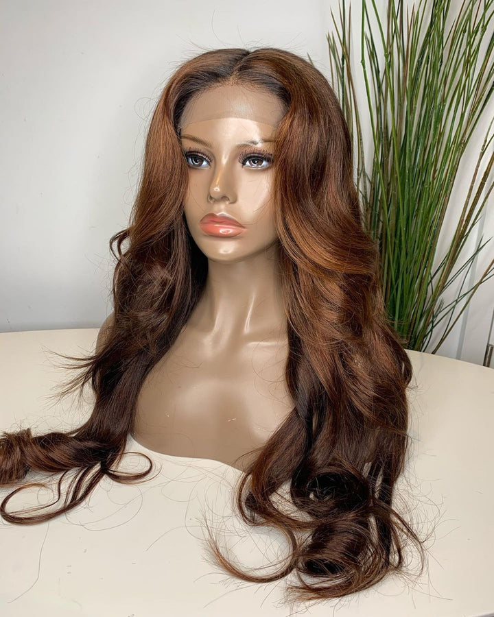 14-28inch Caramel Color Wave Glueless 7x5 Closure Human Hair Wig - ULOFEY