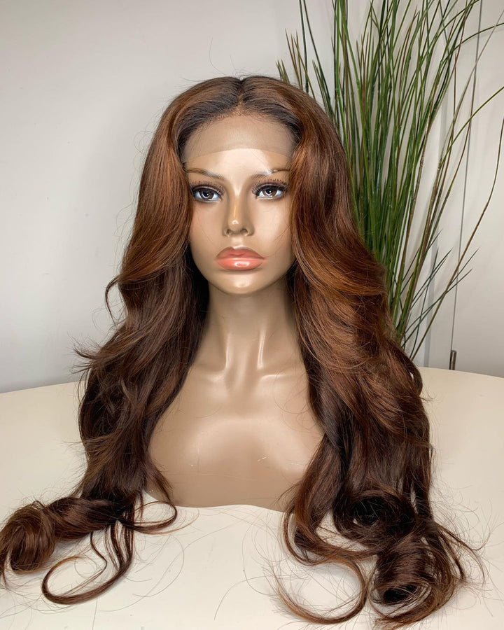 14-28inch Caramel Color Wave Glueless 7x5 Closure Human Hair Wig - ULOFEY