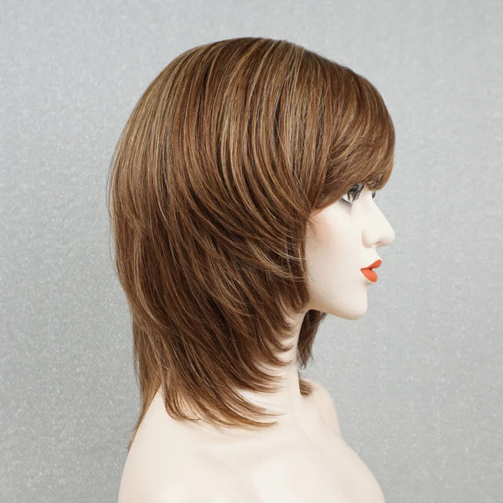 Chestnut Brown Blonde Highlights Layered Wig with Bangs - ULOFEY