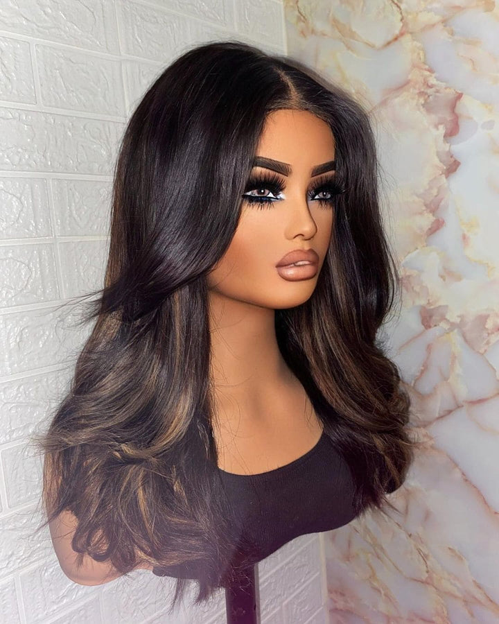 Chestnut Brown Highlights Brazilian Virgin Human Hair Lace Front Wig