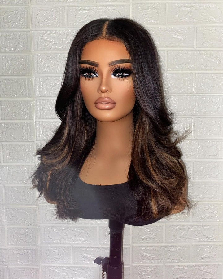 Chestnut Brown Highlights Brazilian Virgin Human Hair Lace Front Wig