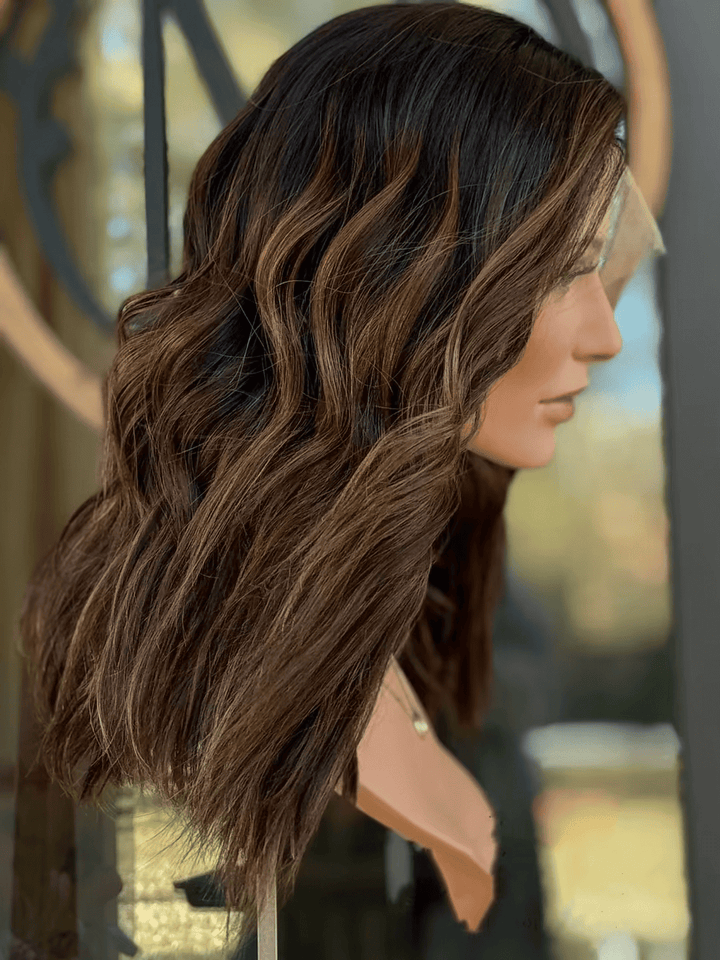 Chestnut Brown Highlights Brazilian Virgin Human Hair Lace Front Wig - ULOFEY