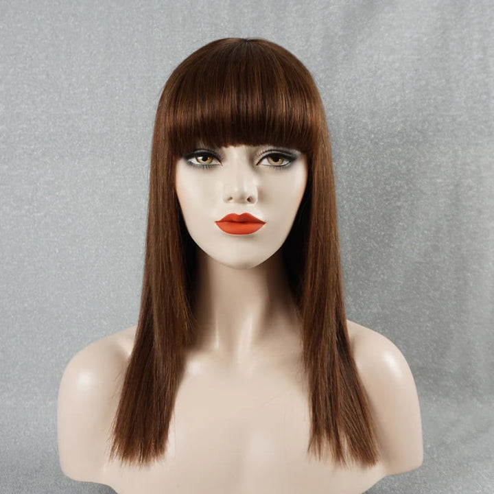 Chestnut Brown Straight with Bangs Breathable Cap human hair wig - ULOFEY
