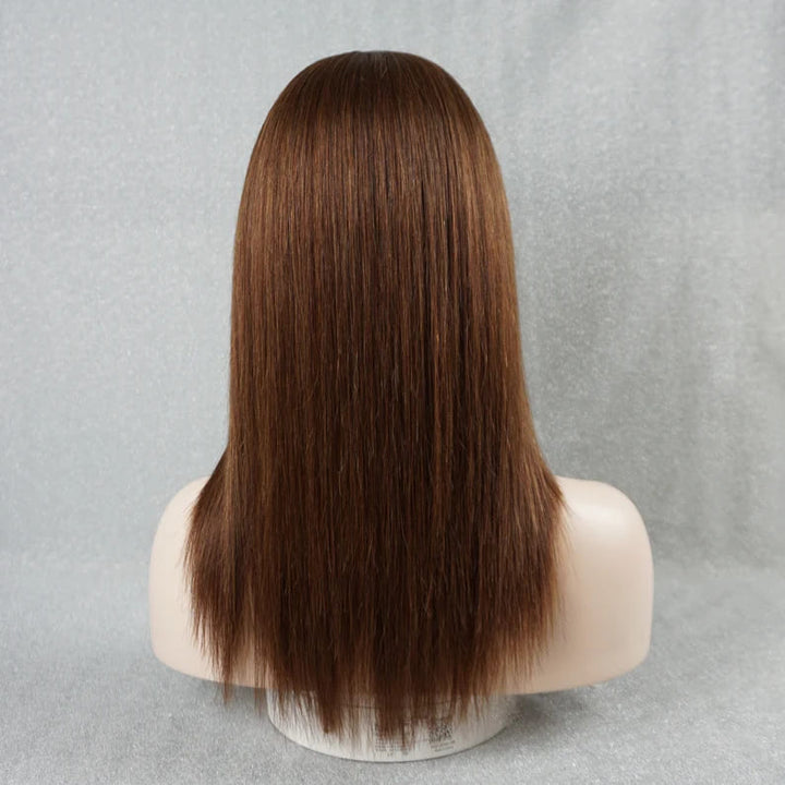 Chestnut Brown Straight with Bangs Breathable Cap human hair wig - ULOFEY
