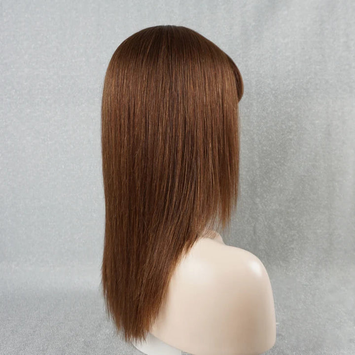 Chestnut Brown Straight with Bangs Breathable Cap human hair wig - ULOFEY
