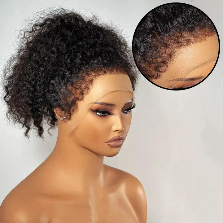 Natural Color Curly 4C Edges Bob Pre Plucked 13*4 HD Lace Front Human Hair Wig - ULOFEY