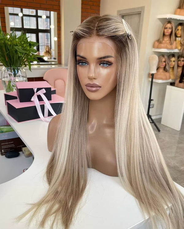 Dark Ashy Chestnut Blonde Balayage Lace Front Wig