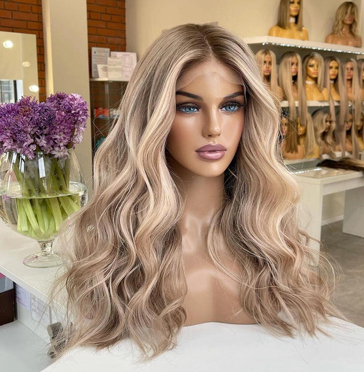 Dark Blonde Highlights 13*6 HD Lace Front Russian Virgin Human Hair Wigs