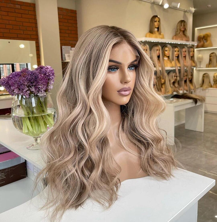 Dark Blonde Highlights 13*6 HD Lace Front Russian Virgin Human Hair Wigs