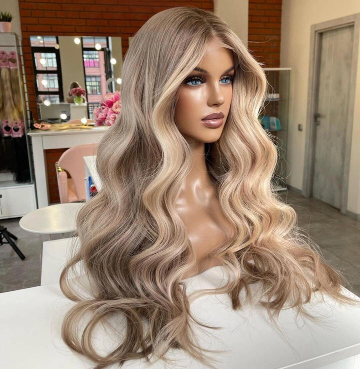 Dark Blonde Highlights 13*6 HD Lace Front Russian Virgin Human Hair Wigs