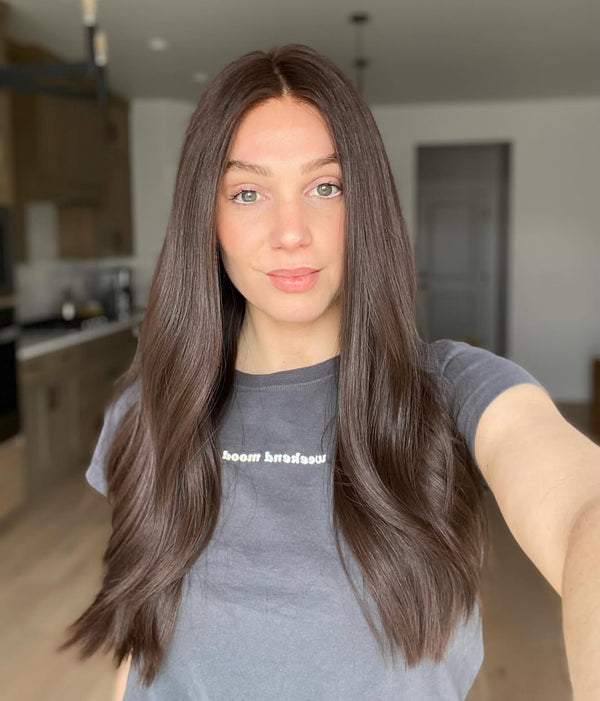 14-24inch Dark Chocolate Brown Lace Front Full Hand-Tied Virgin Human Hair Wigs - Ulofey Wigs