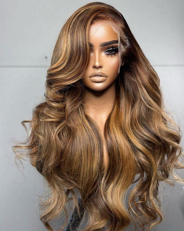 14-26inch Highlight Colored Body Wave Pre Plucked 13*4 HD Lace Front Human Hair Wig