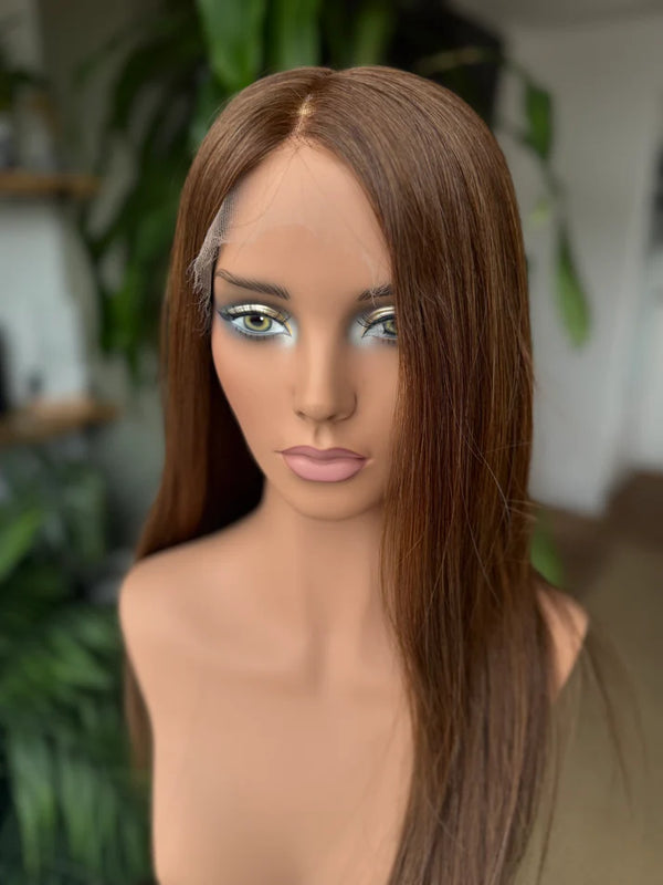 14-24inch Espresso Brown Virgin Human Hair Mono Top Full Hand-Tied Wigs - Ulofey Wigs
