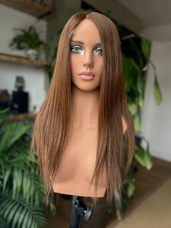 14-24inch Espresso Brown Virgin Human Hair Mono Top Full Hand-Tied Wigs - Ulofey Wigs
