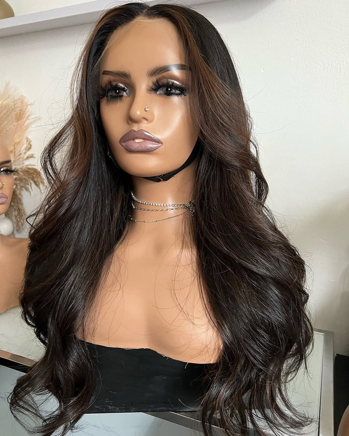 14-24inch Espresso Brown Natural Hairline Silk Top Lace Front Human Hair Wigs - ULOFEY