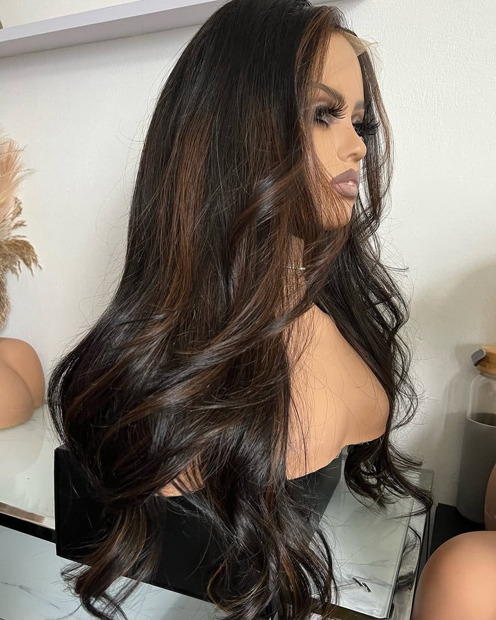 14-24inch Espresso Brown Natural Hairline Silk Top Lace Front Human Hair Wigs - ULOFEY