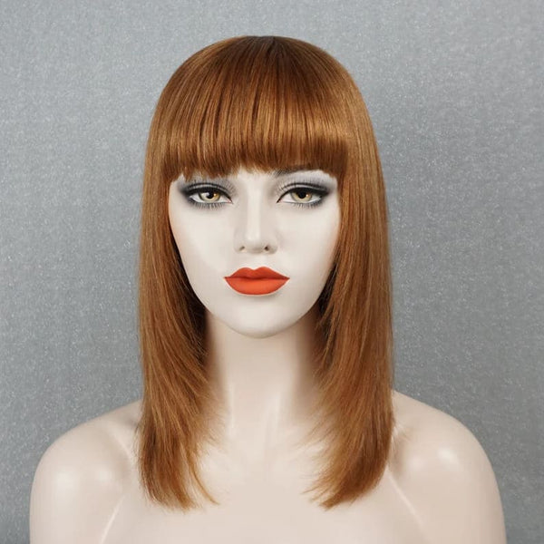 Ginger Straight Layered Glueless With Bangs Mono Top Human Hair Wig - ULOFEY