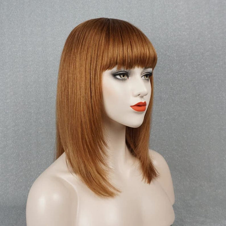 Ginger Straight Layered Glueless With Bangs Mono Top Human Hair Wig - ULOFEY