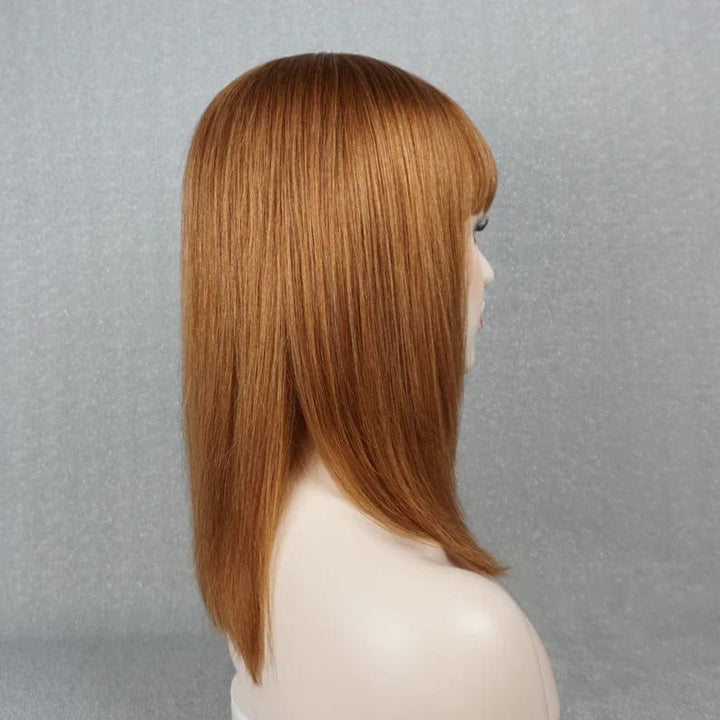 Ginger Straight Layered Glueless With Bangs Mono Top Human Hair Wig - ULOFEY