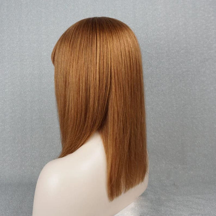 Ginger Straight Layered Glueless With Bangs Mono Top Human Hair Wig - ULOFEY