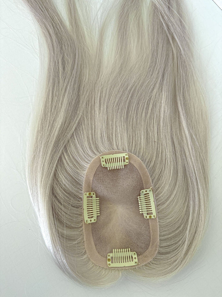 Grey Full Mono 2.75" * 5.9" Mini Clip In Virgin Human Hair Topper - ULOFEY