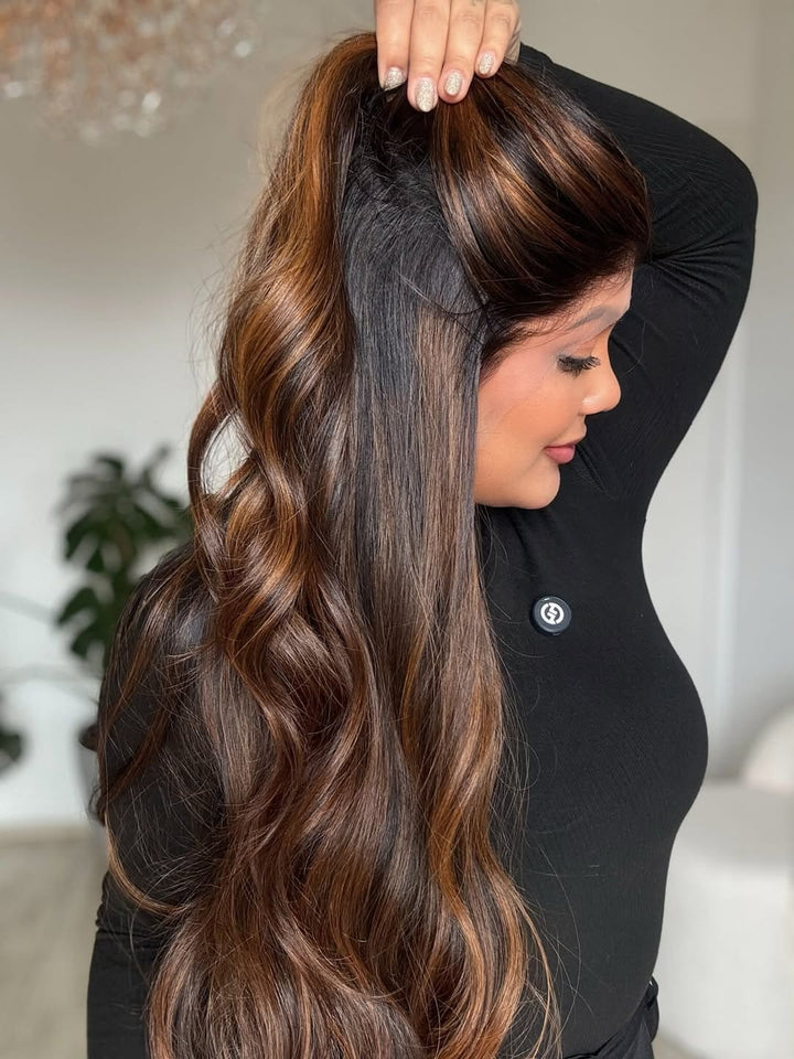Hazel Highlights For Dark Brown Glueless Silk Top Virgin Human Hair Wigs - Ulofey Wigs