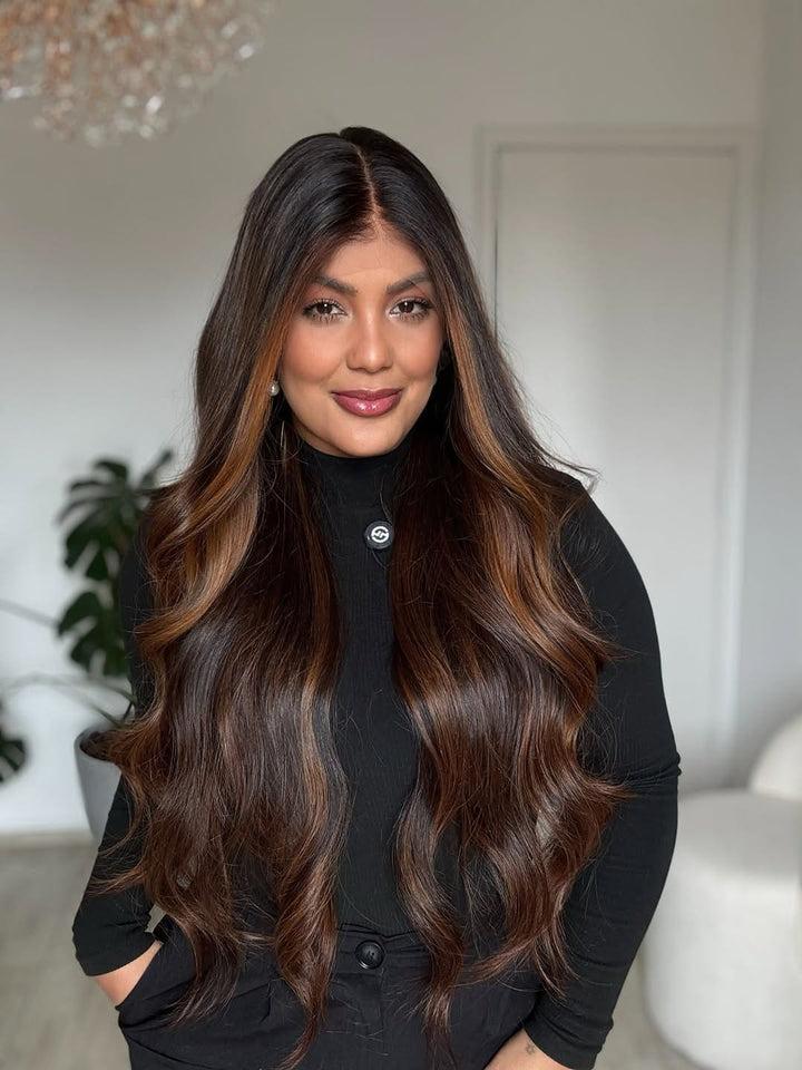 Hazel Highlights For Dark Brown Glueless Silk Top Virgin Human Hair Wigs - Ulofey Wigs