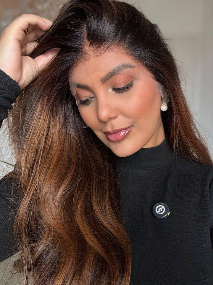 Hazel Highlights For Dark Brown Glueless Silk Top Virgin Human Hair Wigs - Ulofey Wigs