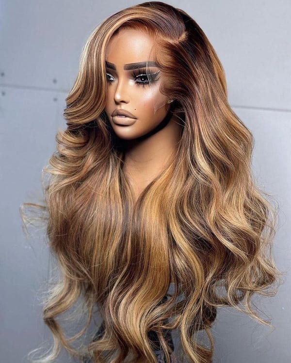 14-26inch Highlight Colored Body Wave Pre Plucked 13*4 HD Lace Front Human Hair Wig - ULOFEY