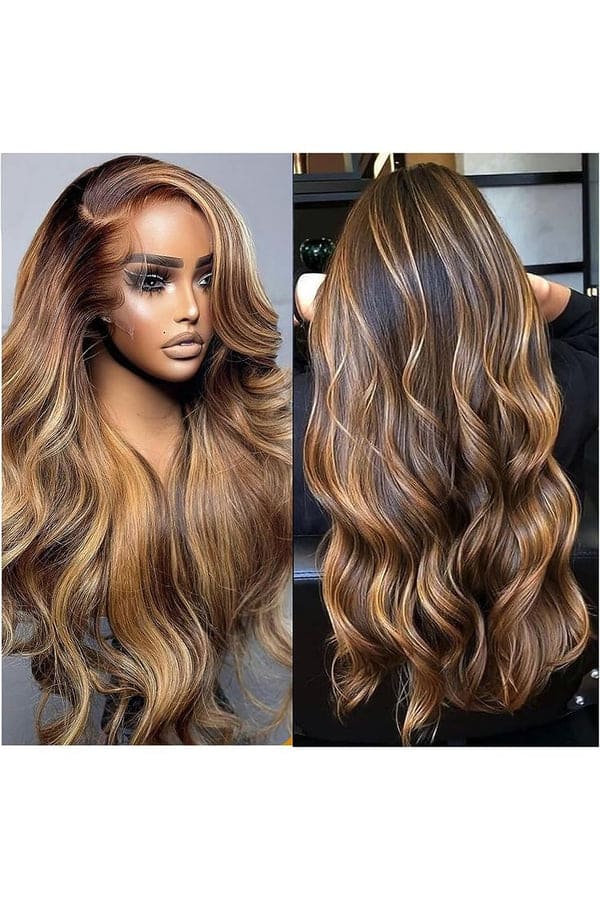 14-26inch Highlight Colored Body Wave Pre Plucked 13*4 HD Lace Front Human Hair Wig - ULOFEY