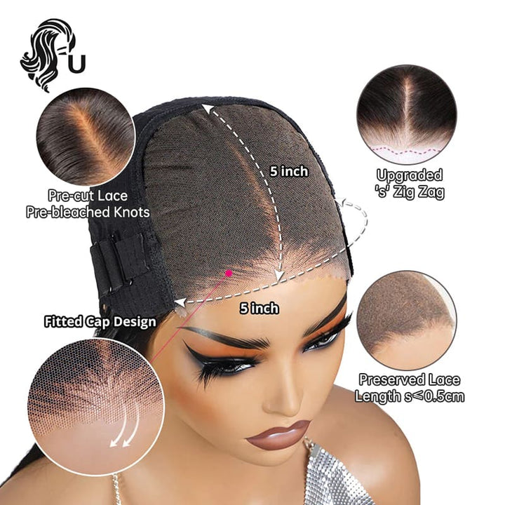 Highlight Brown Put On And Go Glueless Loose Wave Lace Human Hair 5x5 Closure Wig - ULOFEY