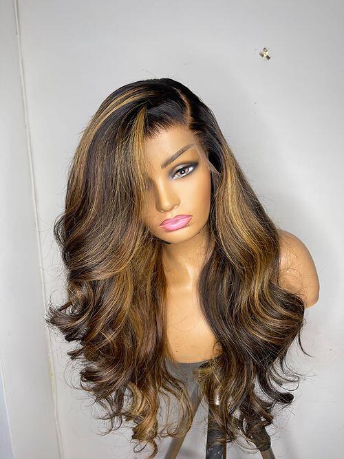 Highlight Ombre Brown Wave 13*4 HD Lace Front Human Hair Wig - ULOFEY