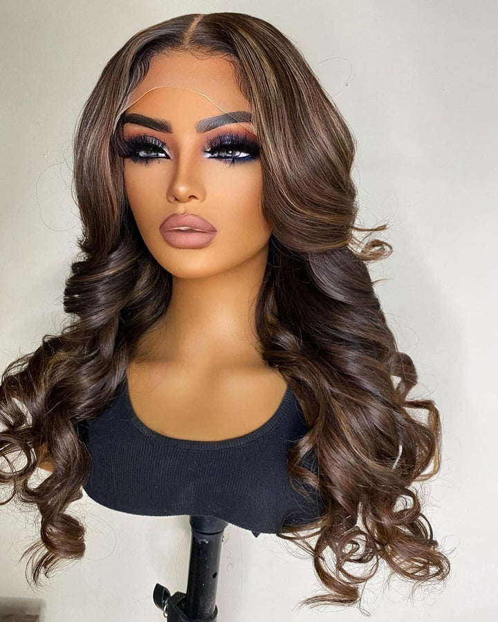 Highlighted Natural Hairline Silk Top Lace Front Human Hair Wigs - ULOFEY