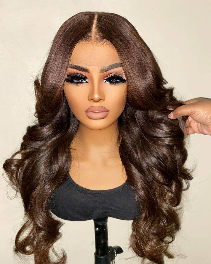 Honey Brown Body Wave Middle Part Glueless 13*4 HD Front Lace Human Hair Wigs - ULOFEY