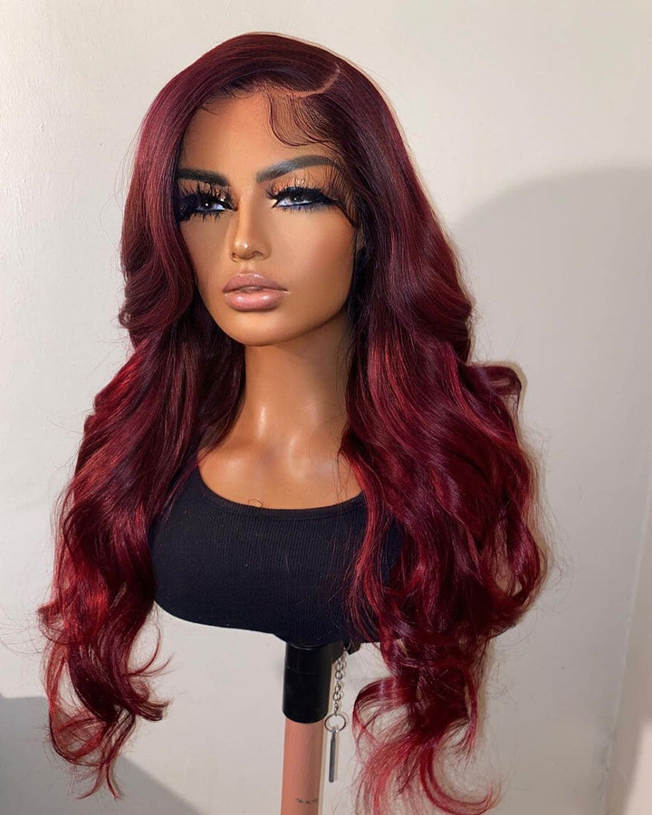 14-24inch Hot Burgundy Red Straight | Wave Glueless HD Lace 7x6 Closure Human Hair Wig - ULOFEY