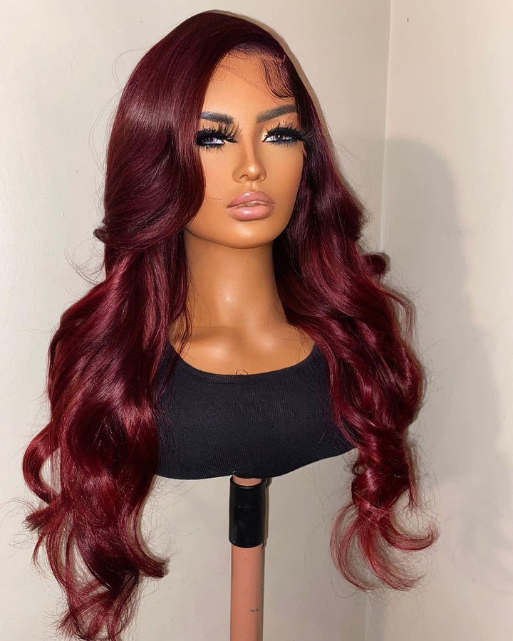 14-24inch Hot Burgundy Red Straight | Wave Glueless HD Lace 7x6 Closure Human Hair Wig - ULOFEY