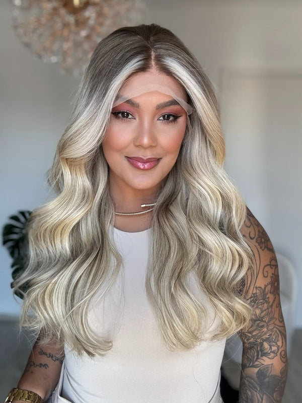 16-24inch Icy Blonde Ombré Wave 13x4 Front Lace Virgin Human Hair Wigs - Ulofey Wigs
