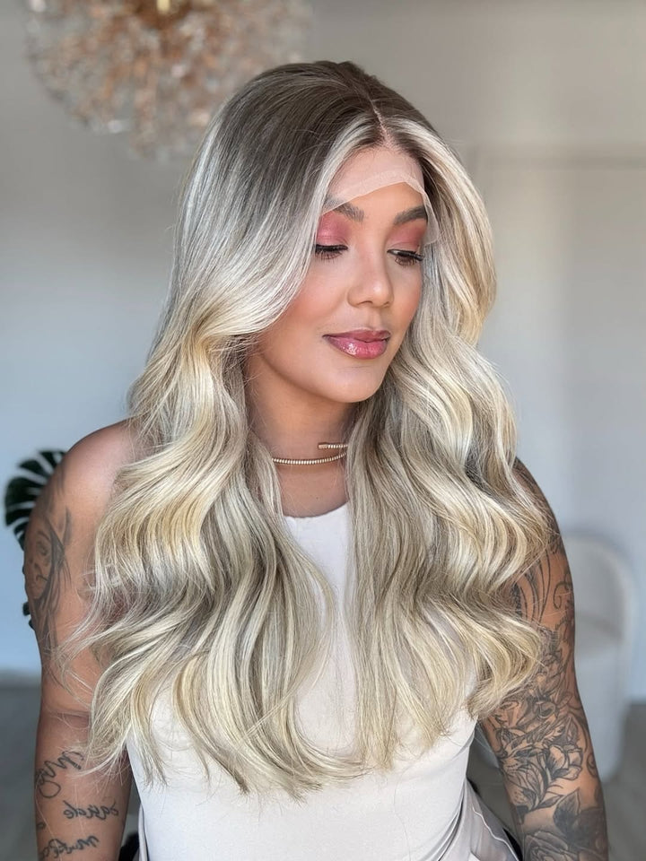 16-24inch Icy Blonde Ombré Wave 13x4 Front Lace Virgin Human Hair Wigs - Ulofey Wigs