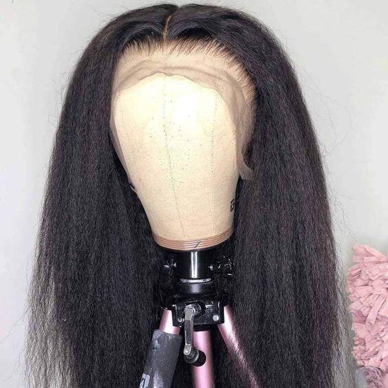 10-26inch Italian Kinky Yaki Straight Middle Part Full Lace Virgin Remy Human Hair Wigs - ULOFEY