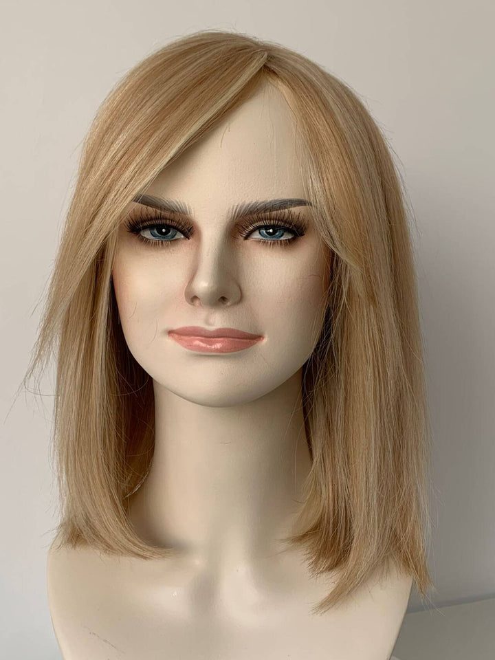 10inch Light Blonde Highlights Bob Glueless With Bangs Human Hair Wig - ULOFEY