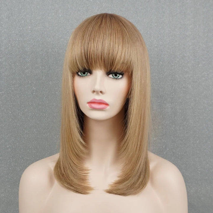 16inch Light Blonde Straight Layered Wig with Bangs - ULOFEY