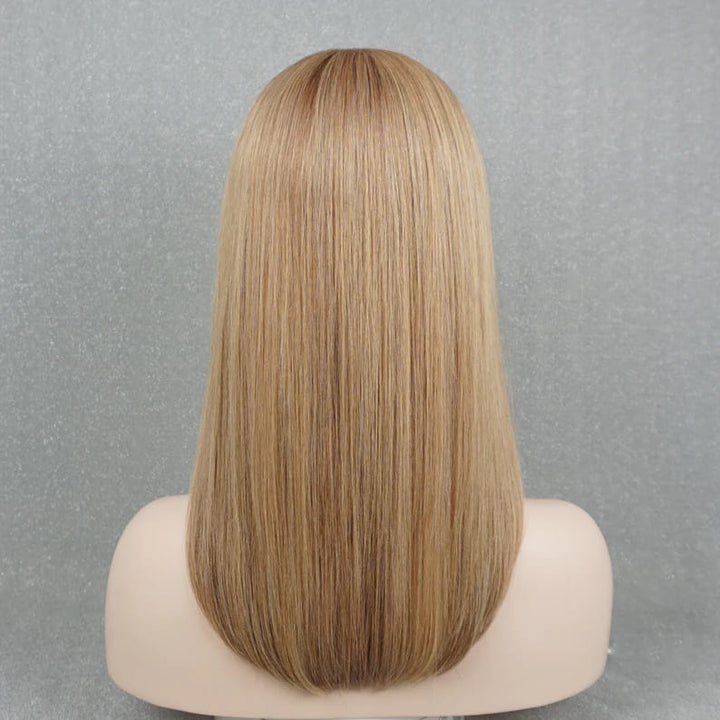 16inch Light Blonde Straight Layered Wig with Bangs - ULOFEY