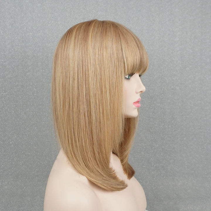 16inch Light Blonde Straight Layered Wig with Bangs - ULOFEY