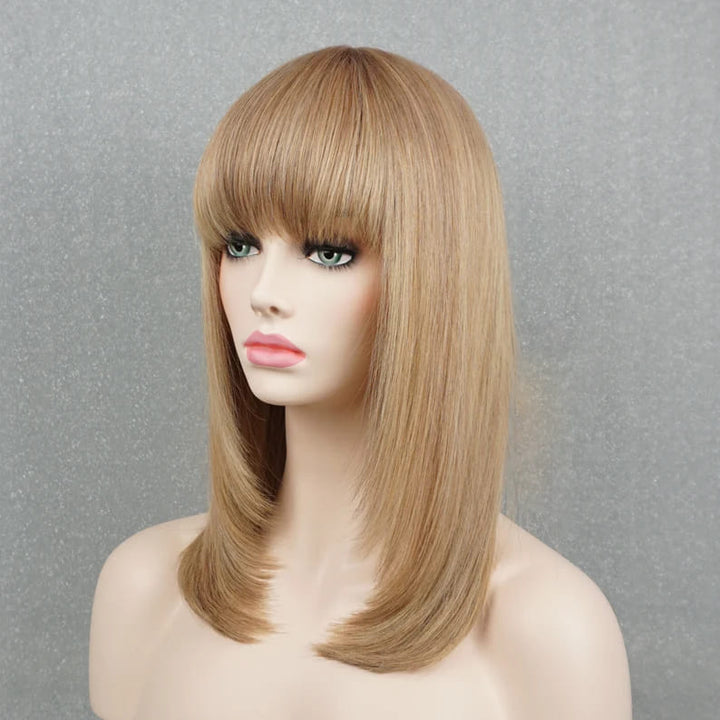 16inch Light Blonde Straight Layered Wig with Bangs - ULOFEY