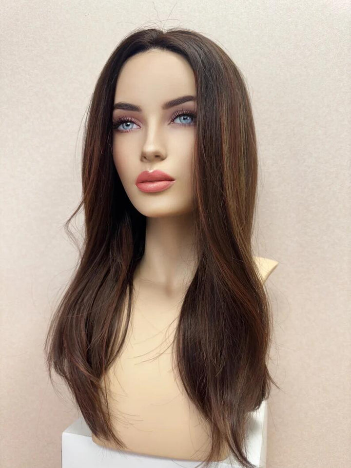 Light Brown Straight Virgin Human Hair Mono Top Medical Wigs - ULOFEY