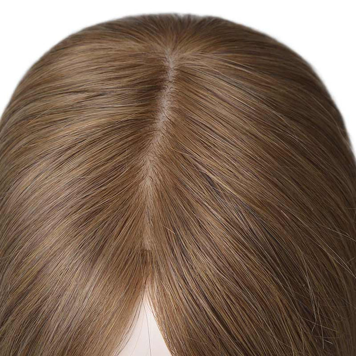 #6 Light Brown Straight Silk Base Human Hair Topper - ULOFEY